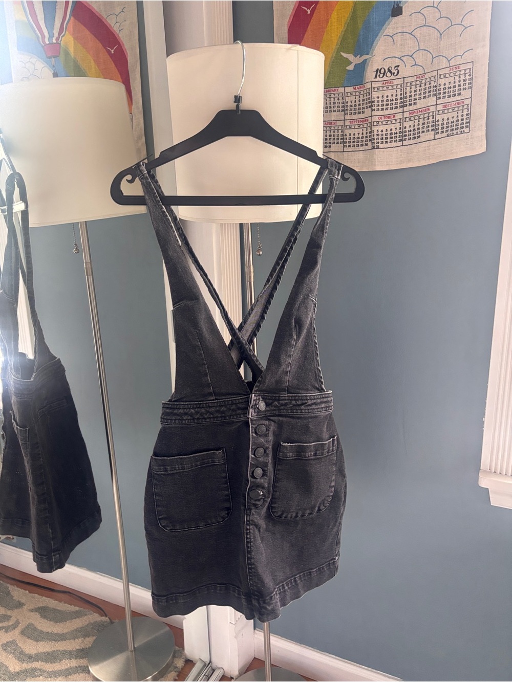 Free People Washed Black Denim Overall Skirt